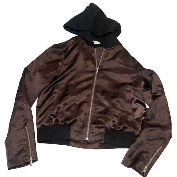 A.L.C Edison Bordeaux Black Brown Full Zip Bomber Jacket Women's Medium M - Picture 1 of 7